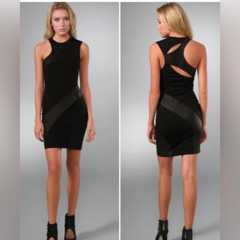 Alice + Olivia Super sexy black Ponte cutout dress with leather accents.